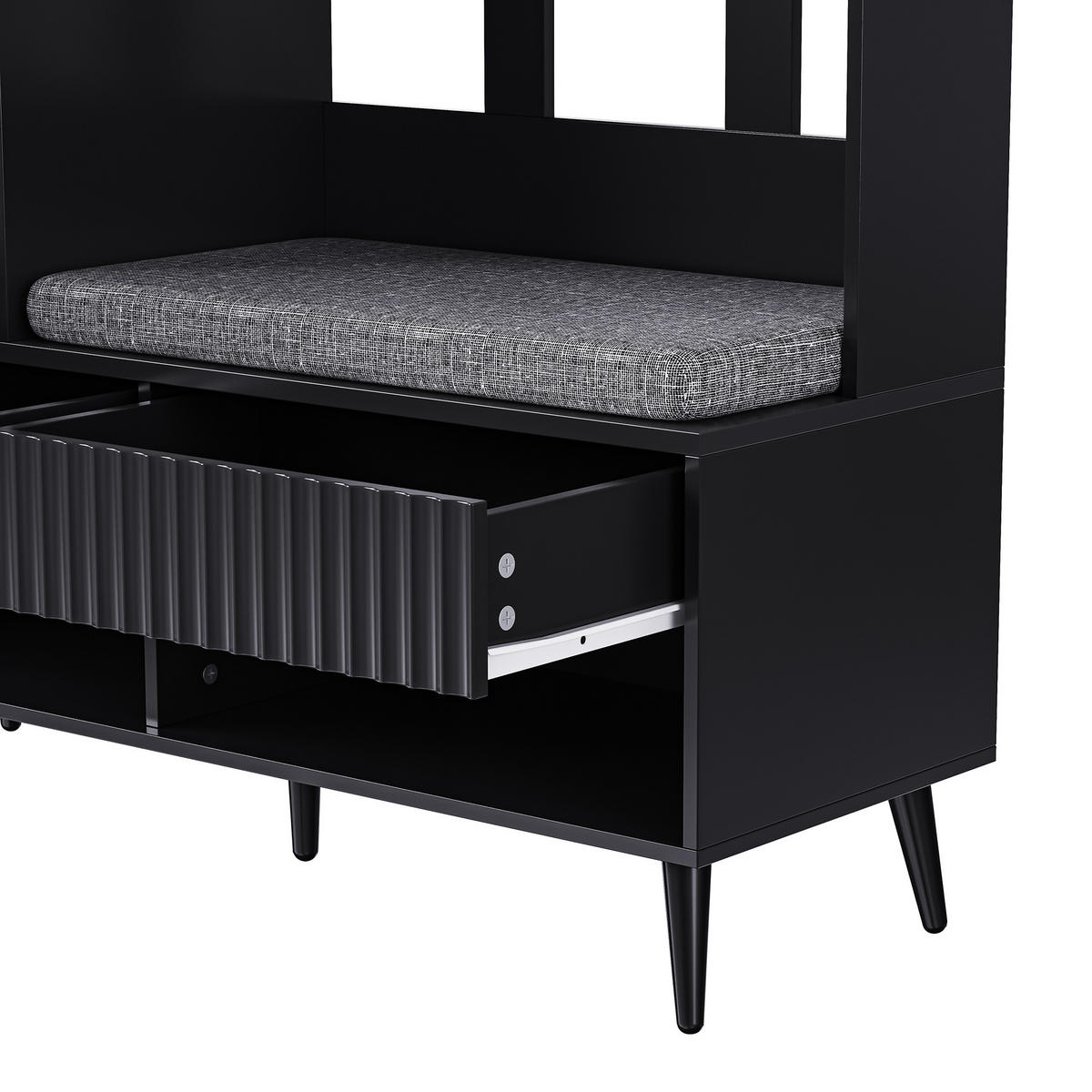 GARDEROBENSET Wandgarderobe mit Schuhbank 4 Haken Schwarz 100x35x180cm - Schwarz, Holzwerkstoff (35/180/100cm) - FLIEKS