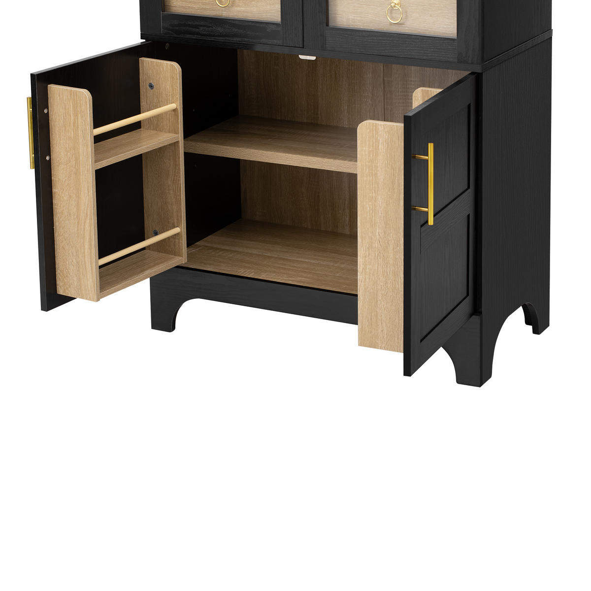 HIGHBOARD DE-38322 mit Riffelglas und verstellbaren Böden Natur - Schwarz, Holzwerkstoff (76/180/40cm) - ComfortXL