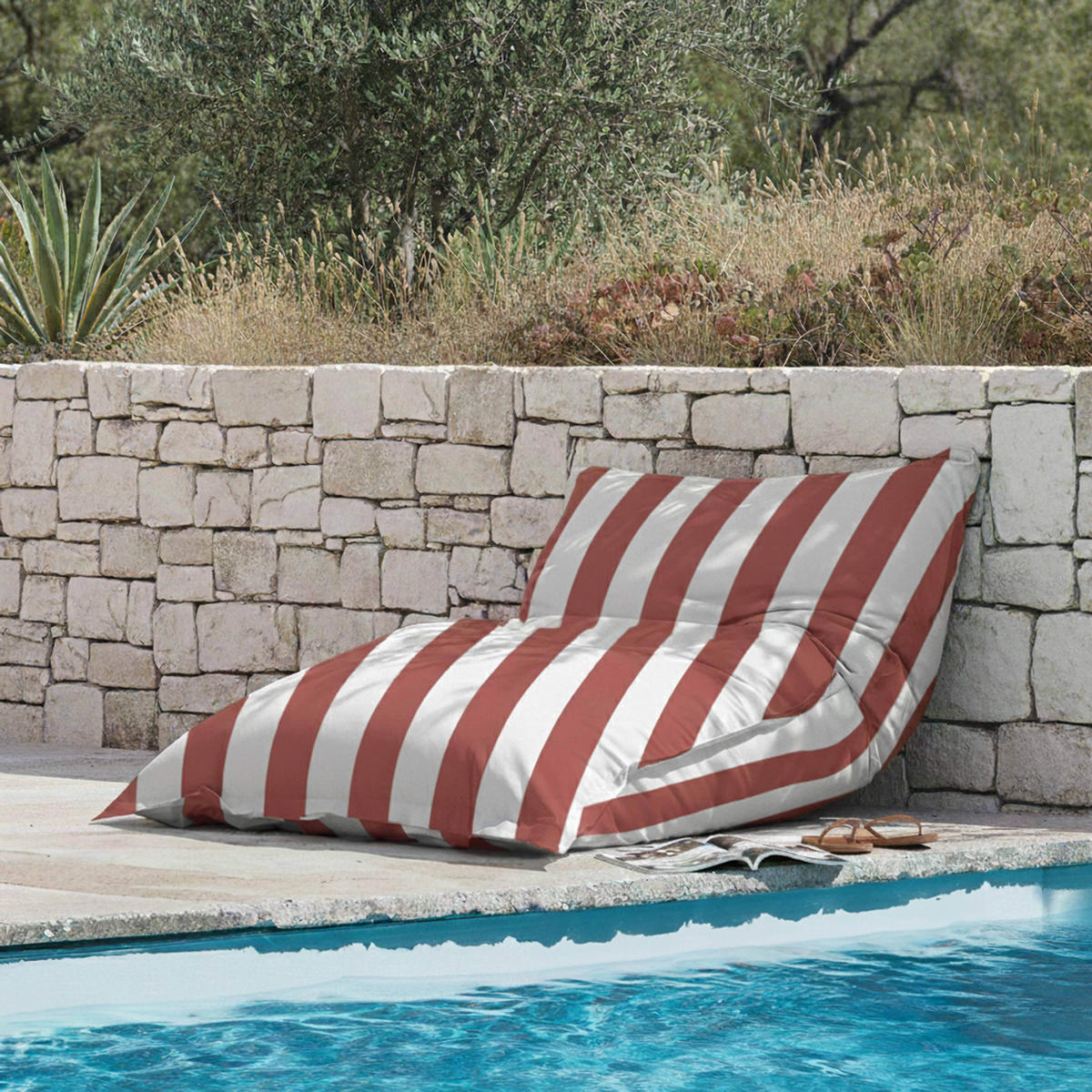 SITZSACK XL, Lehm und Weiß - Pink, Textil (120/120/140cm) - Oviala