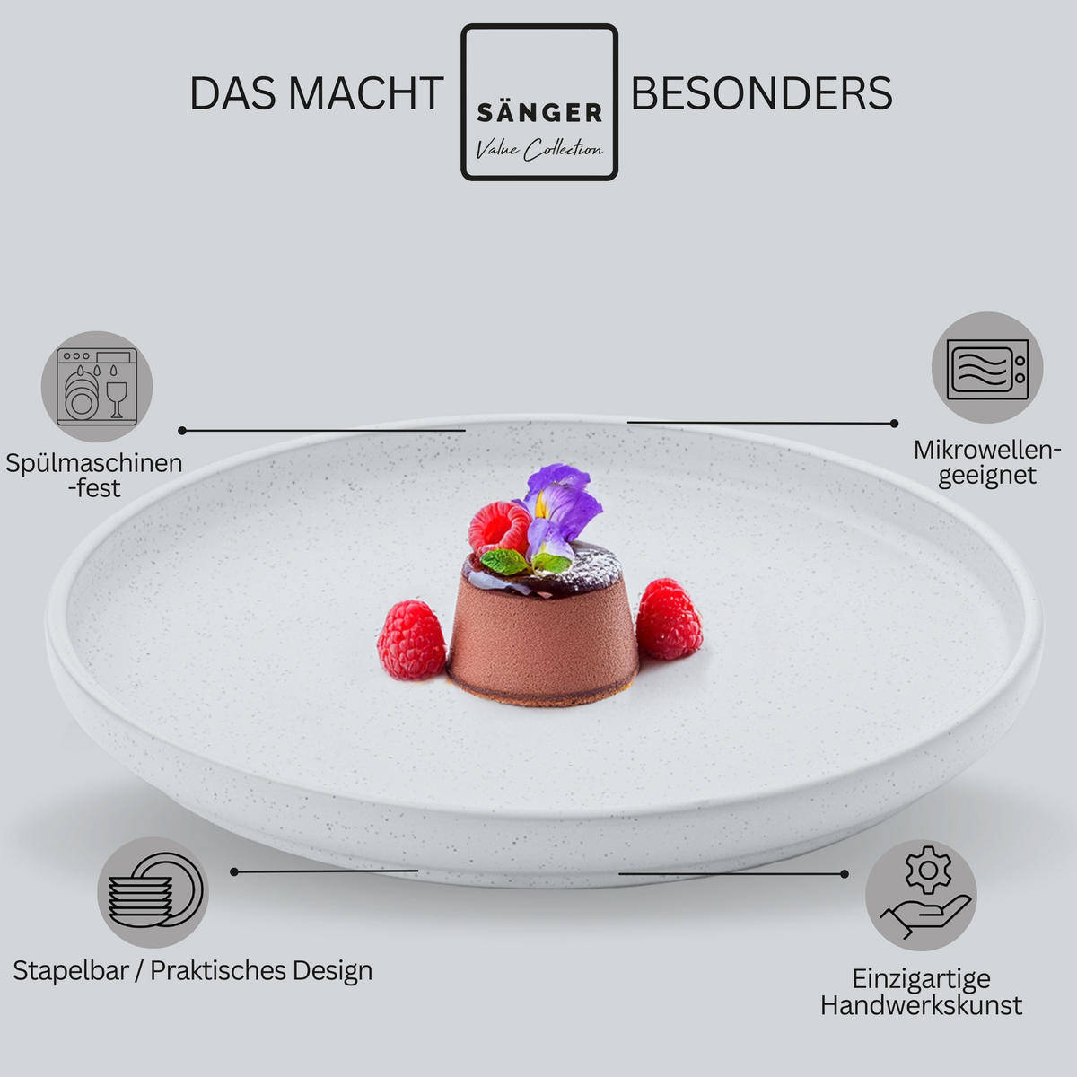 DESSERTTELLER LEEDS FROST - 6 teilig aus Steingut - Weiß, Stein (20.5cm) - Sänger