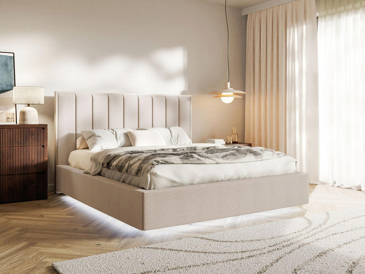 POLSTERBETT Togents Beige mit Chenillebezug, Bettkasten und LED, 140x200 cm - Beige, Textil (140/200cm) - Selsey