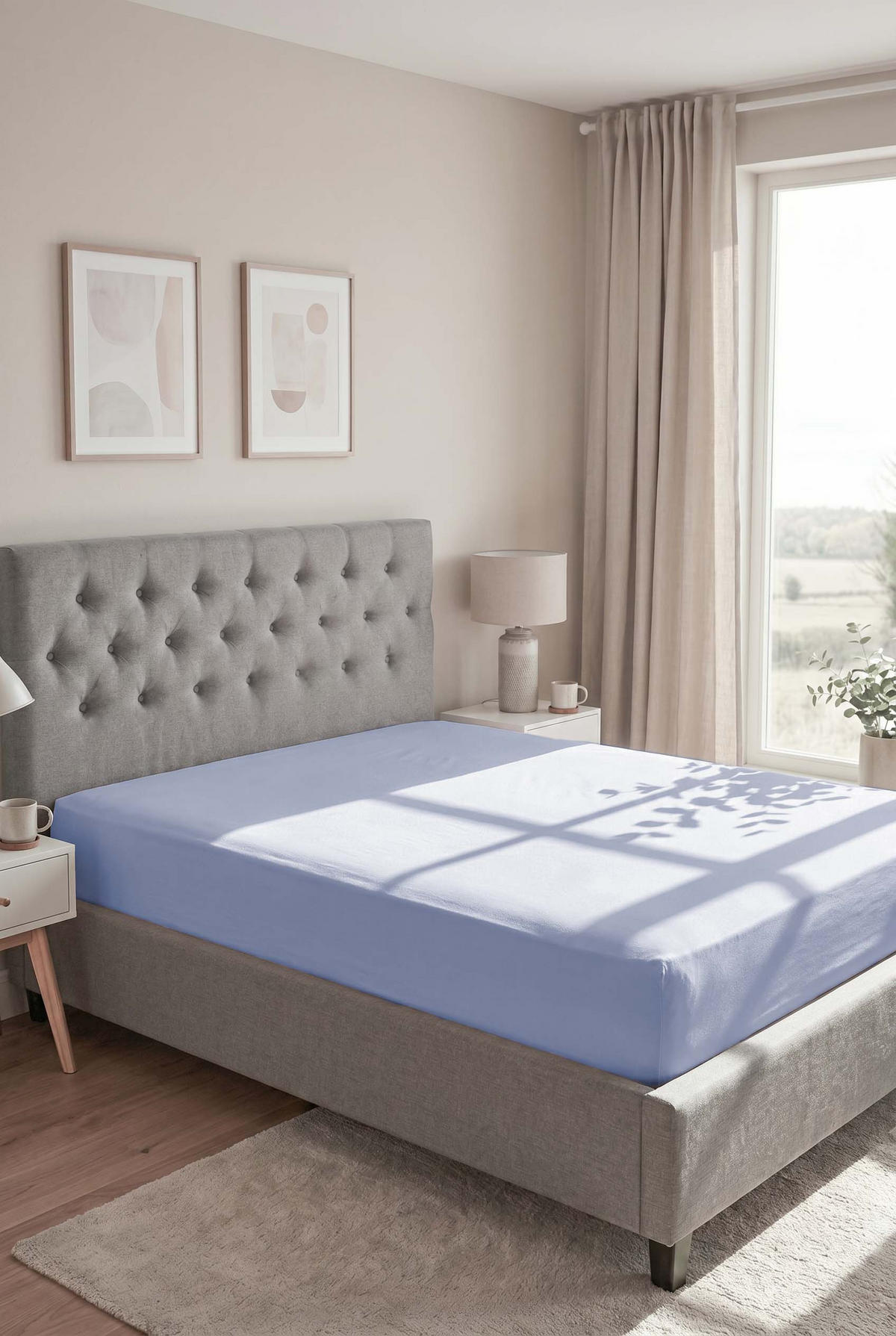 SPANNBETTTUCH Premium Biber blau, 180x200 cm - 200x200 cm - Blau, Textil (200/200cm) - biberna