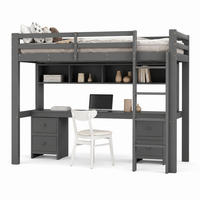 HOCHBETT mit Schreibtisch und Stauraum 90x200 cm Kiefer Massivholz Grau - Grau, Holz (90/200cm) - Meubliv
