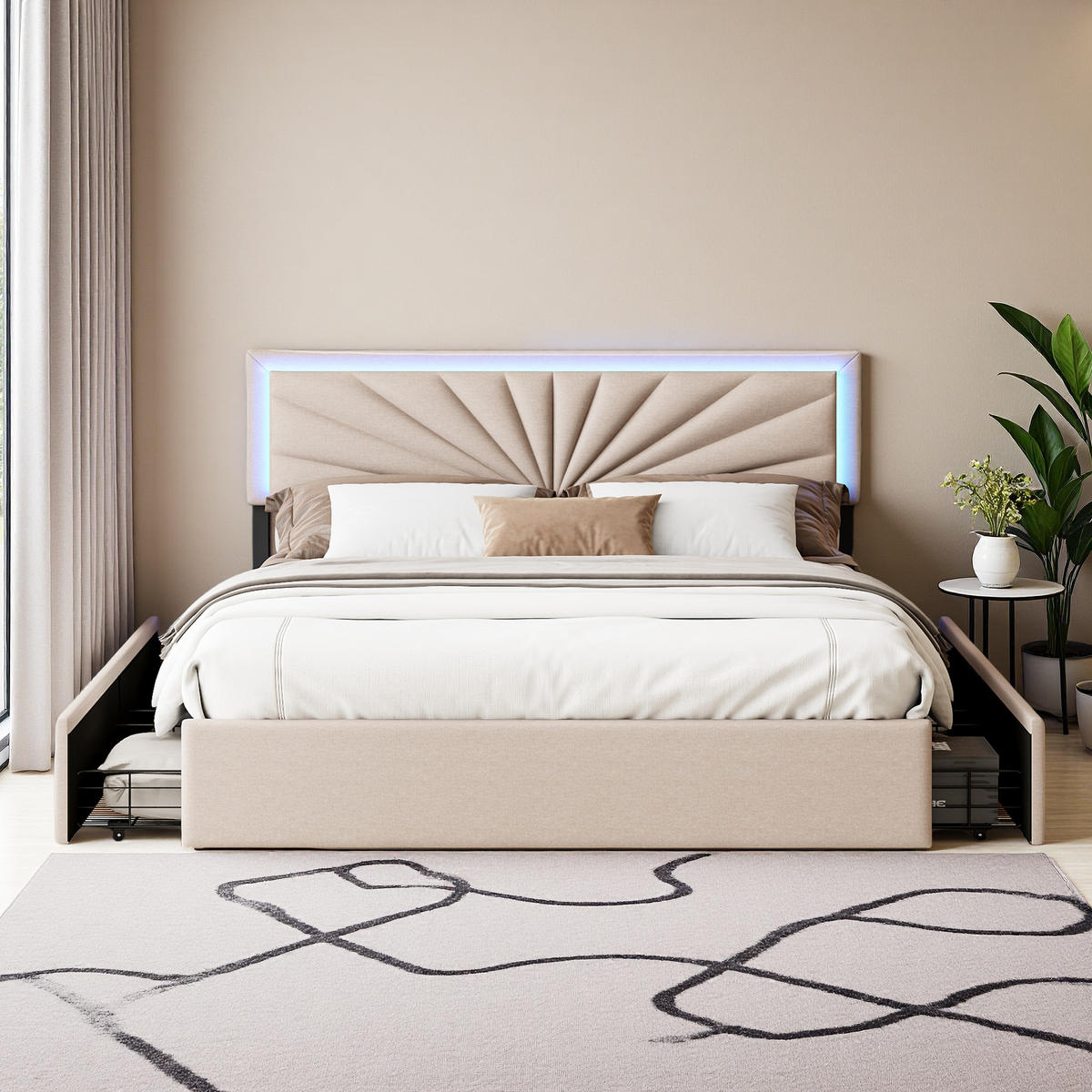 ČALÚNENÁ posteľ 160x200cm ľanová LED - béžová, kompozitné drevo (160/200cm) - SHOPENTRA