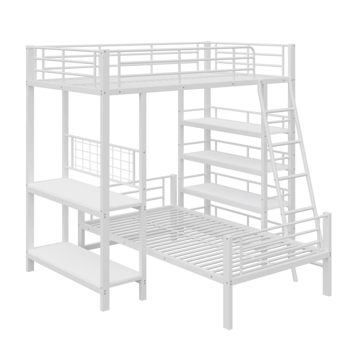 HOCHBETT 90/200 cm Weiß mit mehreren Ablagefächern - Weiß, Metall (90/200cm) - OKWISH