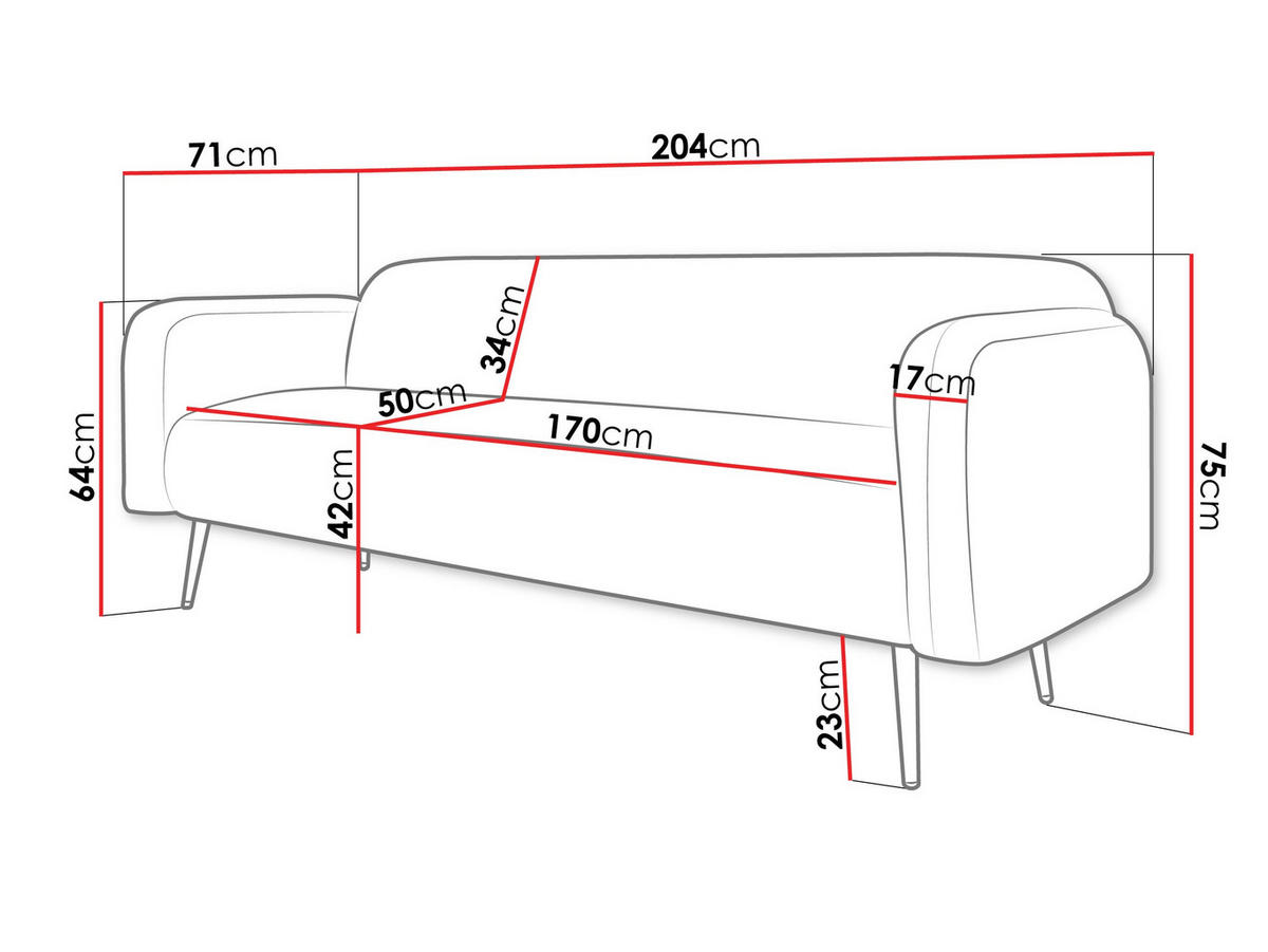 SOFA Nami 3 - Beige/Goldfarben, Holz/Textil (204/75/71cm) - MIRJAN24