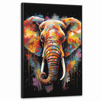 LEINWAND Bilder mit Rahmen - Elefant - Graffiti - Schwarz - Tiere - Farben - 60x90 - Schwarz, Textil (60/90cm) - MuchoWow