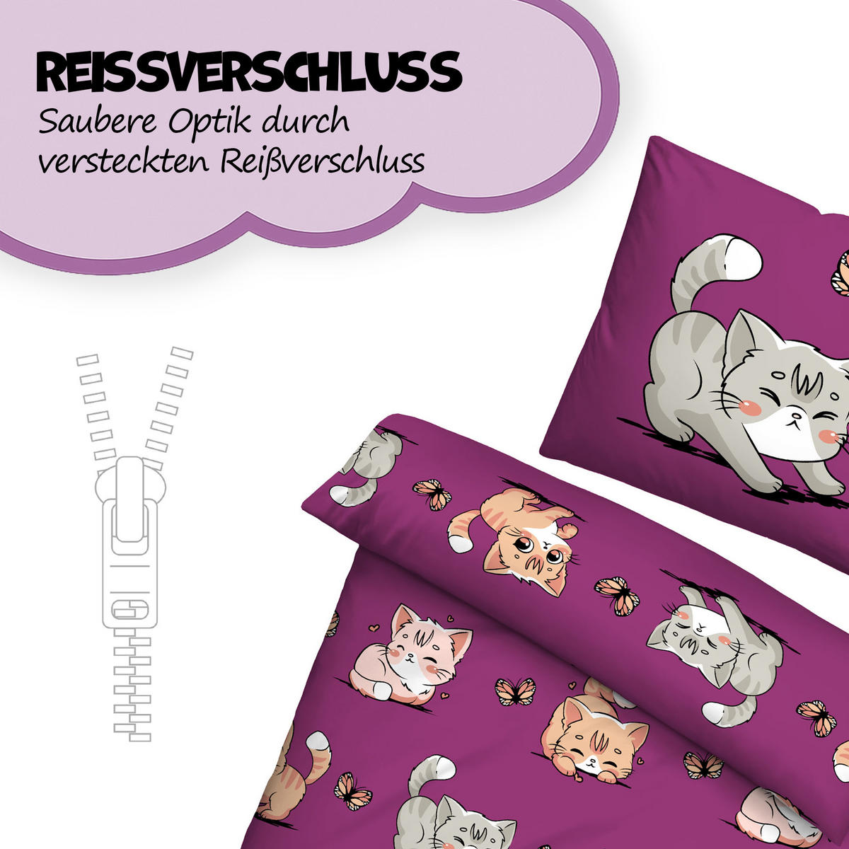 BETTWÄSCHE 2 tlg. mit Motiv 135x200 cm Katze - Lila, Textil (135/200cm) - Bestlivings
