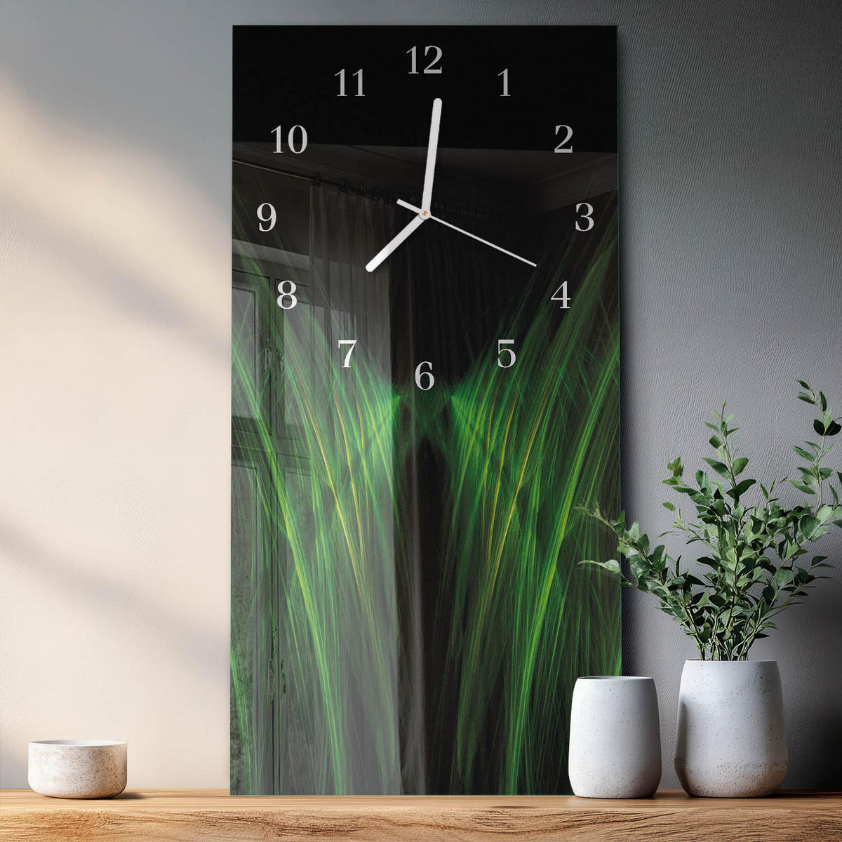 WANDUHR 30x60 cm - Abstraktion - Grün, Glas (30/60/0.4cm) - TULUP