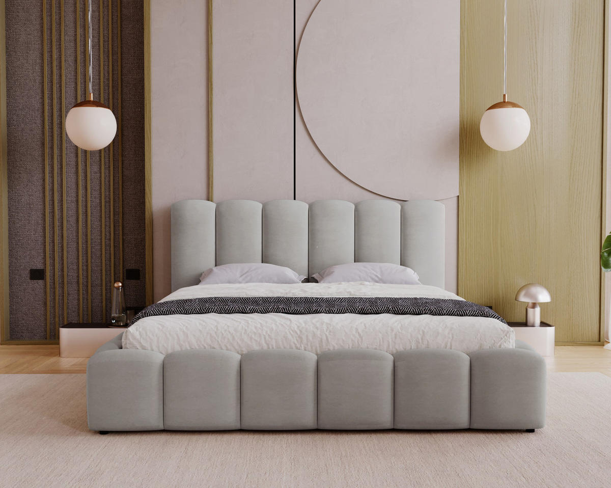 POLSTERBETT 140x200 cm Florent, Bettkasten, Samt, Hellgrau - Hellgrau, Holz/Textil (140/200cm) - Emporius