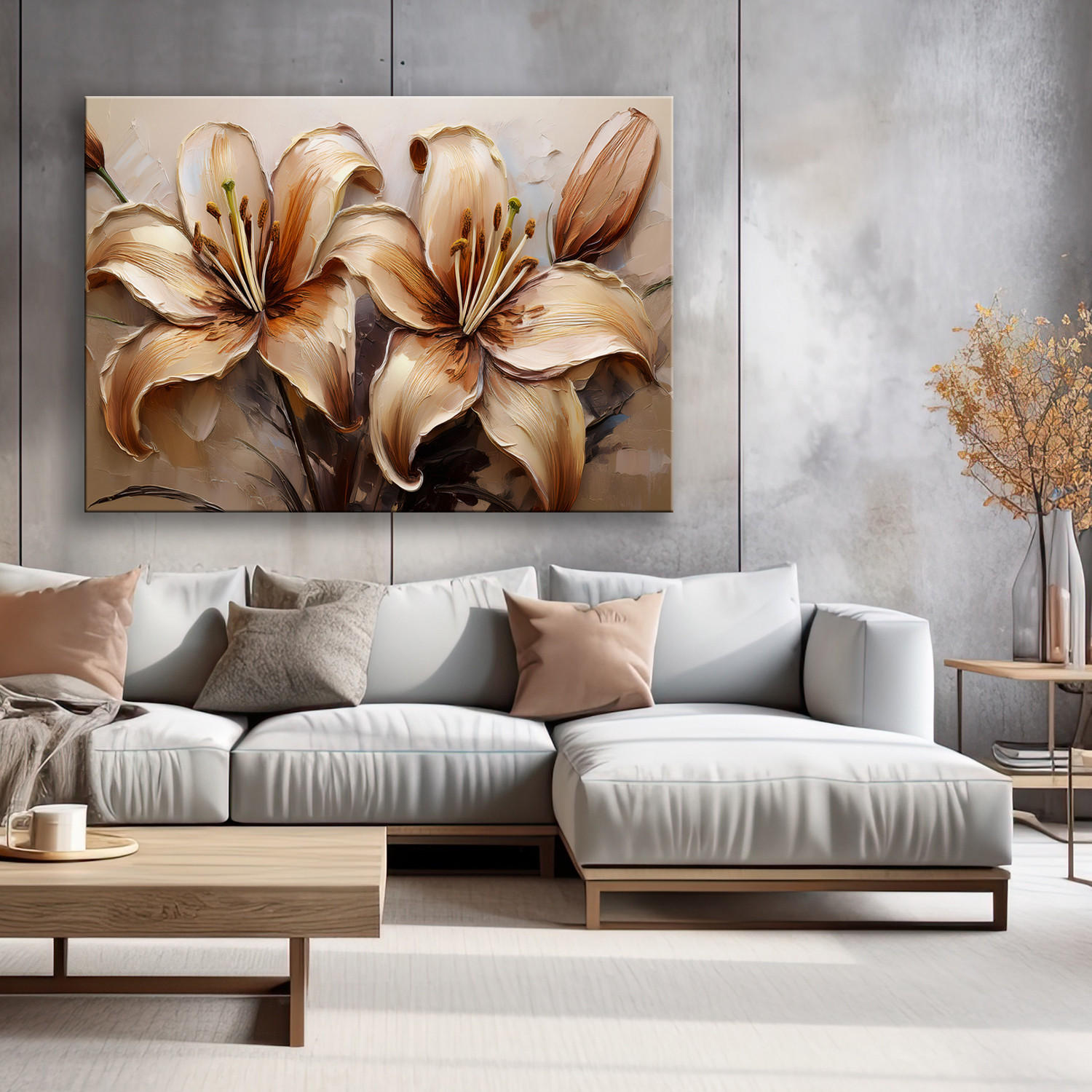 WANDBILD glamour lilien blumen sepia beige - Beige, Textil (60/40cm) - Feeby