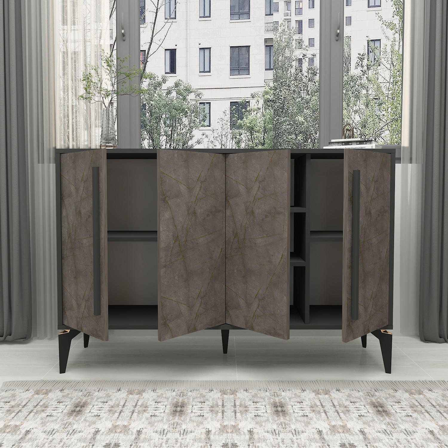 Thumbnail - moebel17 Sideboard, Grau, Holzwerkstoff, Beton Optik, Rechteckig, 140x95x35.3 cm, Wohnzimmer, Kommoden & Sideboards, Sid...