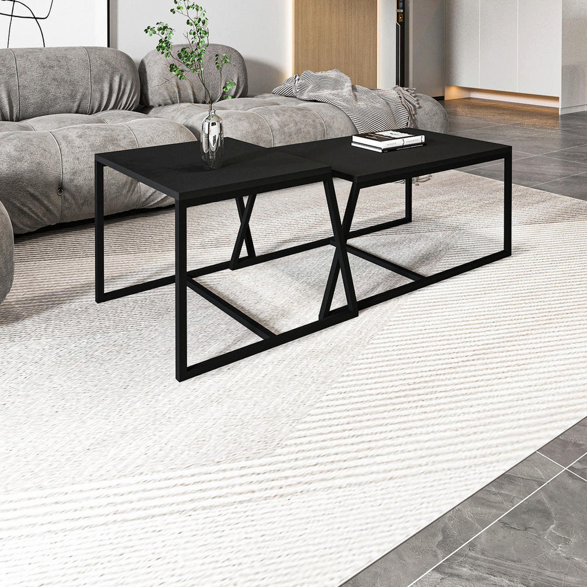 COUCHTISCH 2er Set Between Anthrazit mit Metall Füße - Anthrazit, Holzwerkstoff/Metall (50/88/38cm) - moebel17