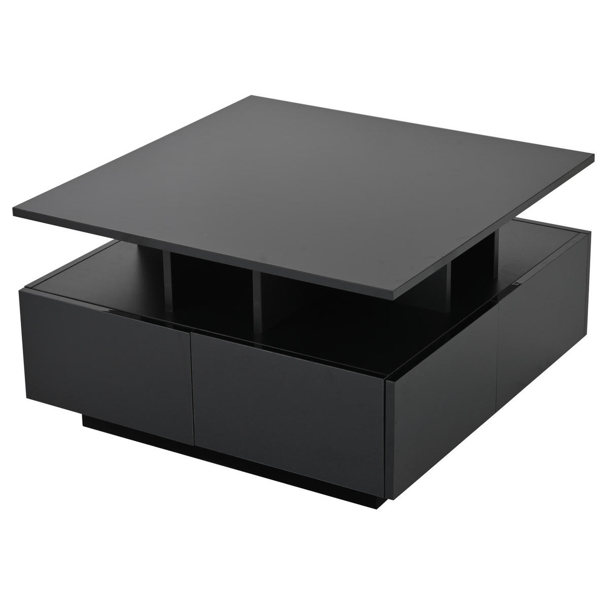 COUCHTISCH 70/70/40 cm schwarz mit 4 Schubladen und LED-Beleuchtung - Schwarz, Holzwerkstoff (70/70/40cm) - OKWISH