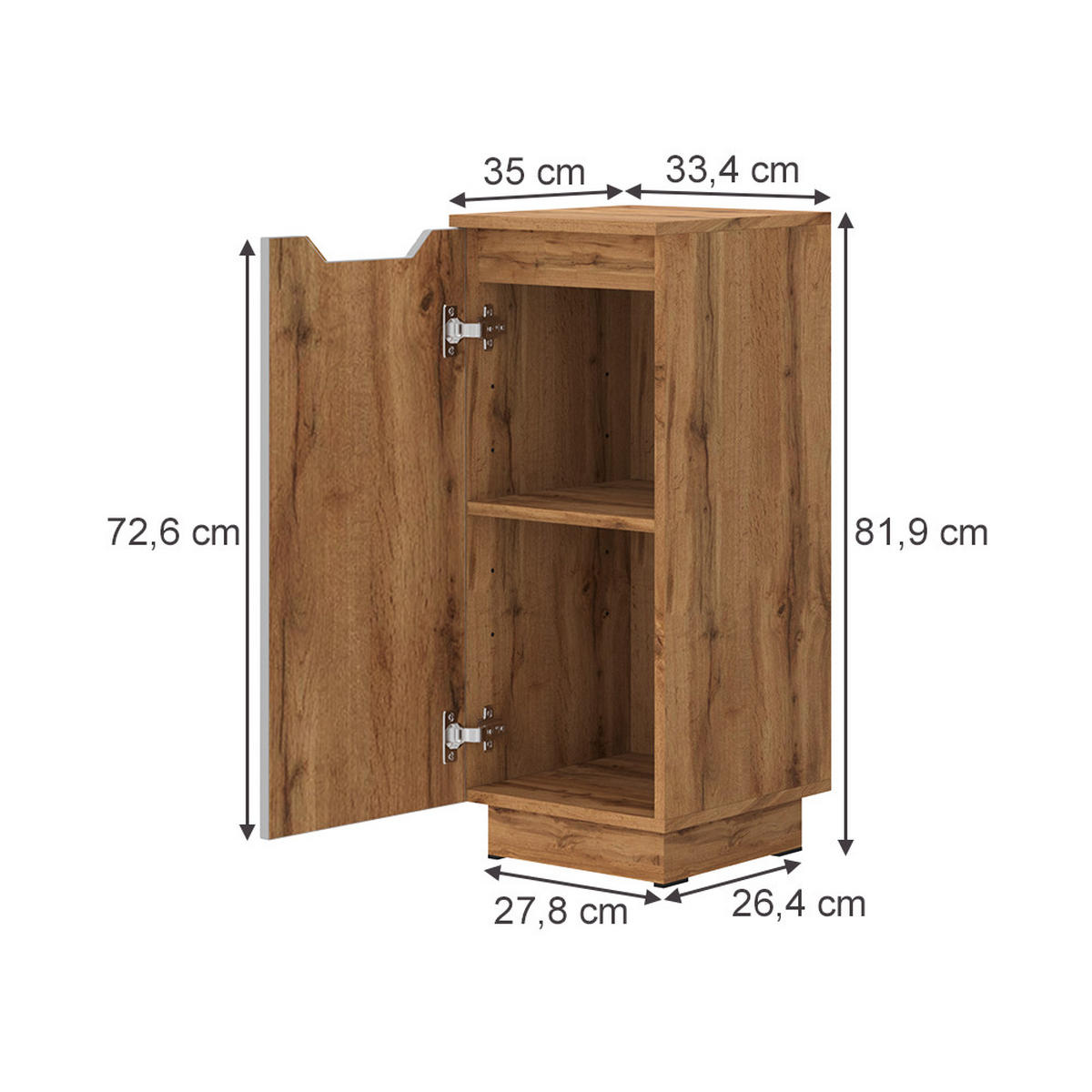MIDISCHRANK Lotta Eiche/grau gestreift 33.4 x 81.9 cm - Eichefarben/Grau, Holzwerkstoff (33.4/81.9/35cm) - Vicco