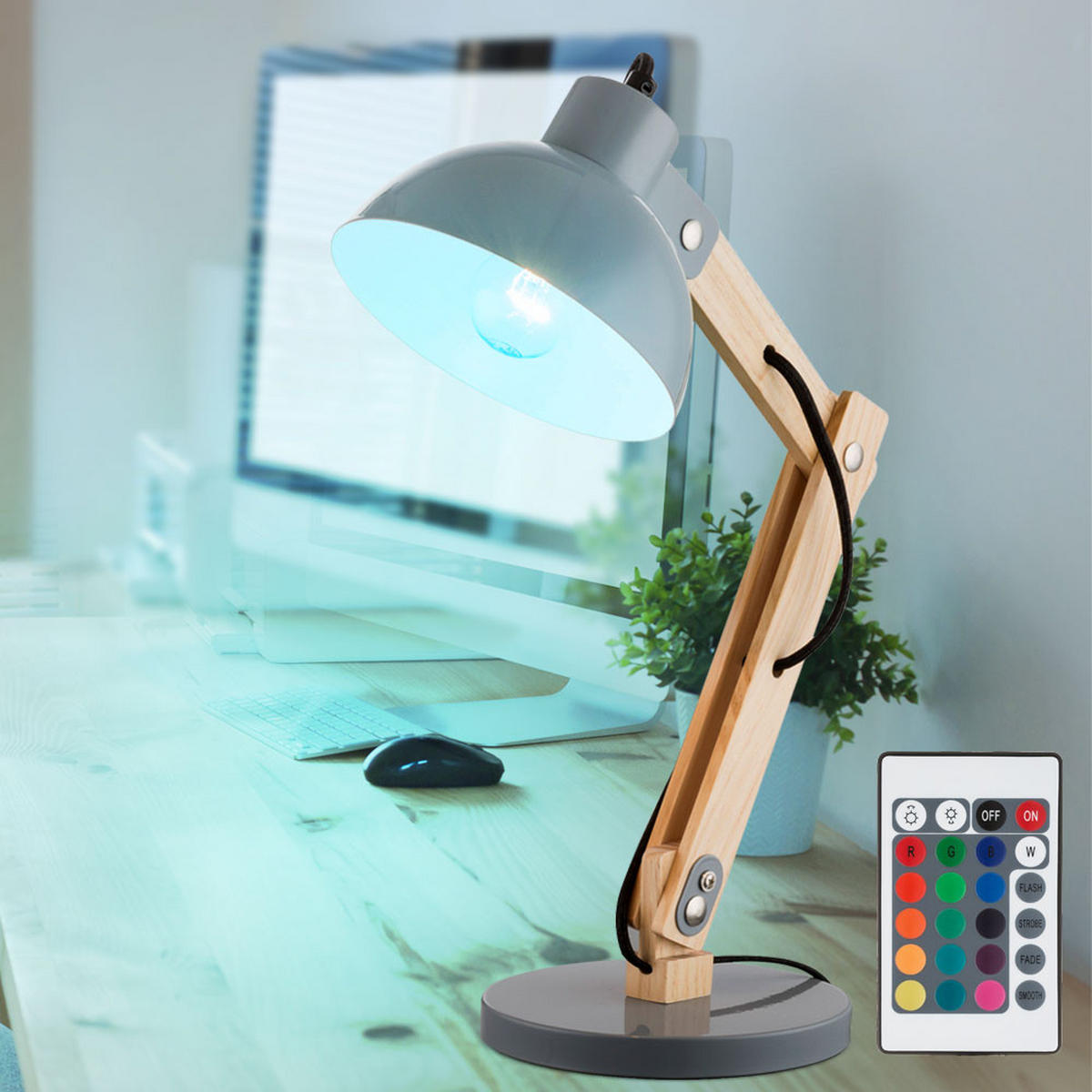LED SCHREIBTISCHLEUCHTE Holzoptik Grau - Grau, Holz (32/16/45cm) - Globo Lighting