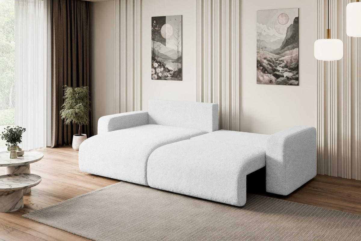 ECKSOFA mit Schlaffunktion und Bettkasten KLEEA-L - 247x143x83 cm Weiß Bouclé - Schwarz/Weiß, Holzwerkstoff/Kunststoff (247/143cm) - ALTDECOR