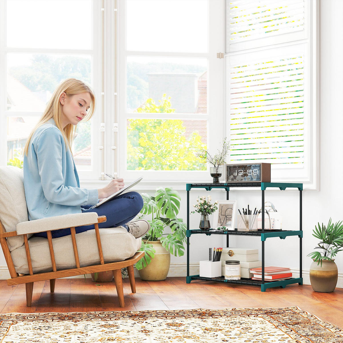 3-ETAGEN Pflanzenständer, 72 cm hoch Blumenständer für Innen Außen, Dunkelgrün - Dunkelgrün, Metall (49/72/68cm) - Outsunny