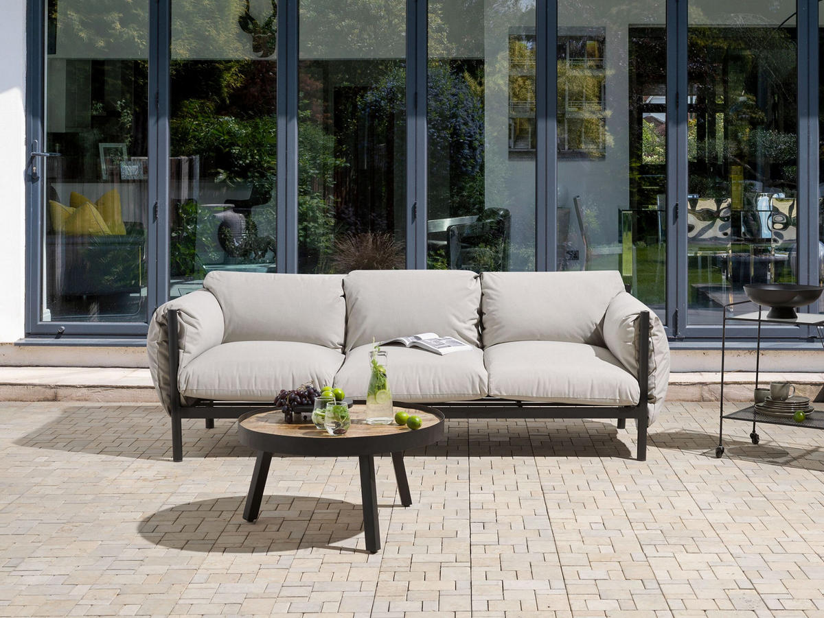 GARTENSOFA 3-Sitzer Aluminium hellgrau/schwarz Esperia - Schwarz/Grau, Metall (211/80/96cm) - Beliani