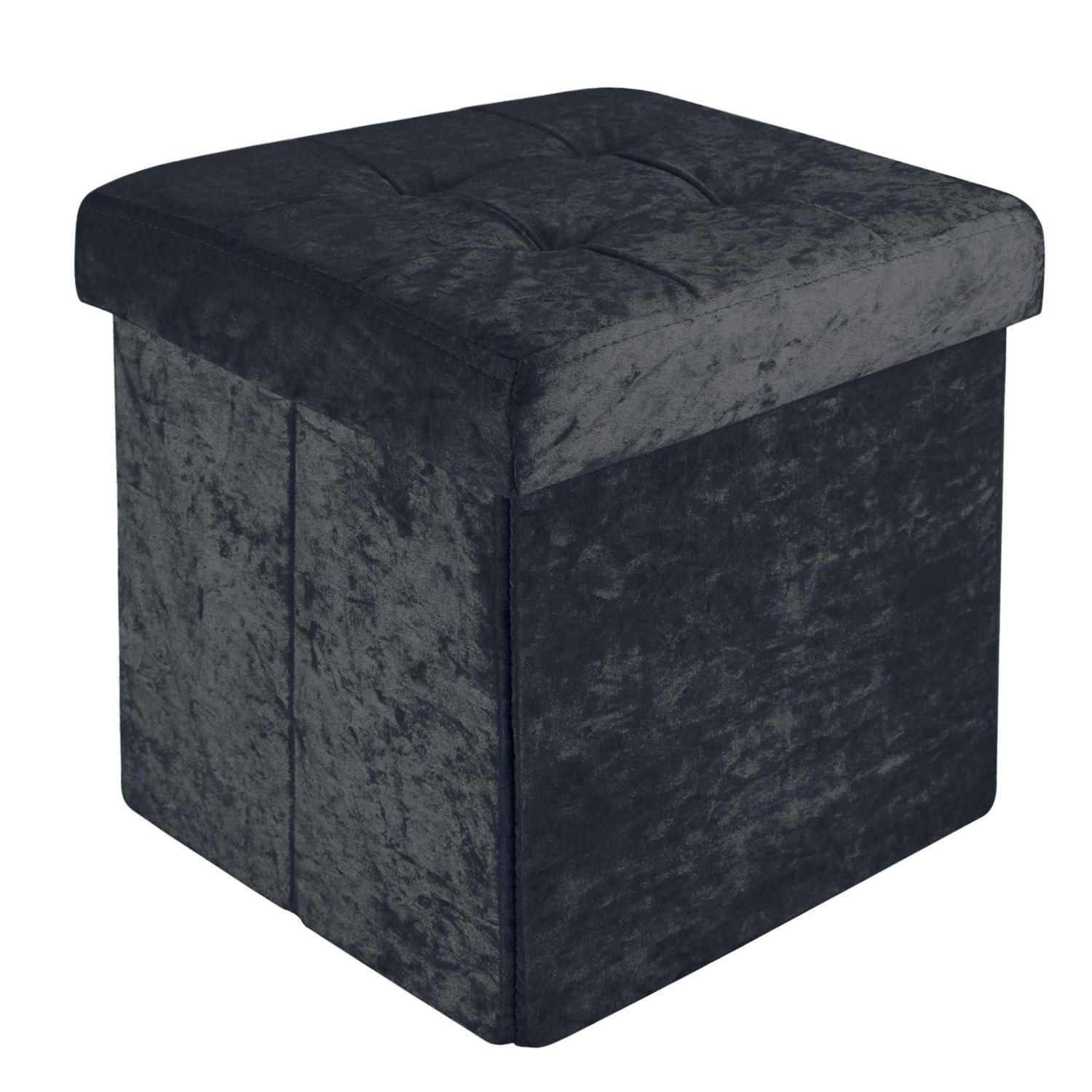 SITZHOCKER Faltbar mit Samtbezug 38/38/38 cm (Schwarz) - Schwarz, Karton (38/38/38cm) - Intirilife