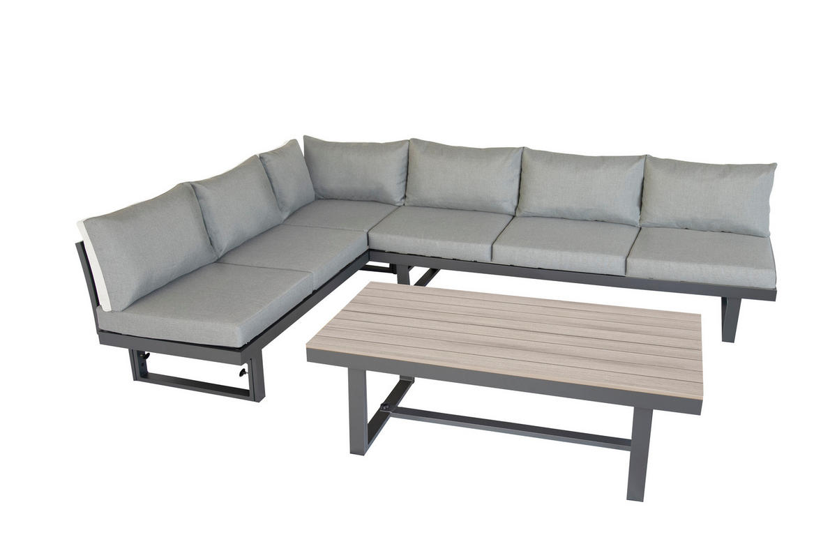 GARTENLOUNGE-SET Piazza Grau Aluminium höhenverstellbarer Tisch für 6 Personen - Grau, Kunststoff - Green Spirit