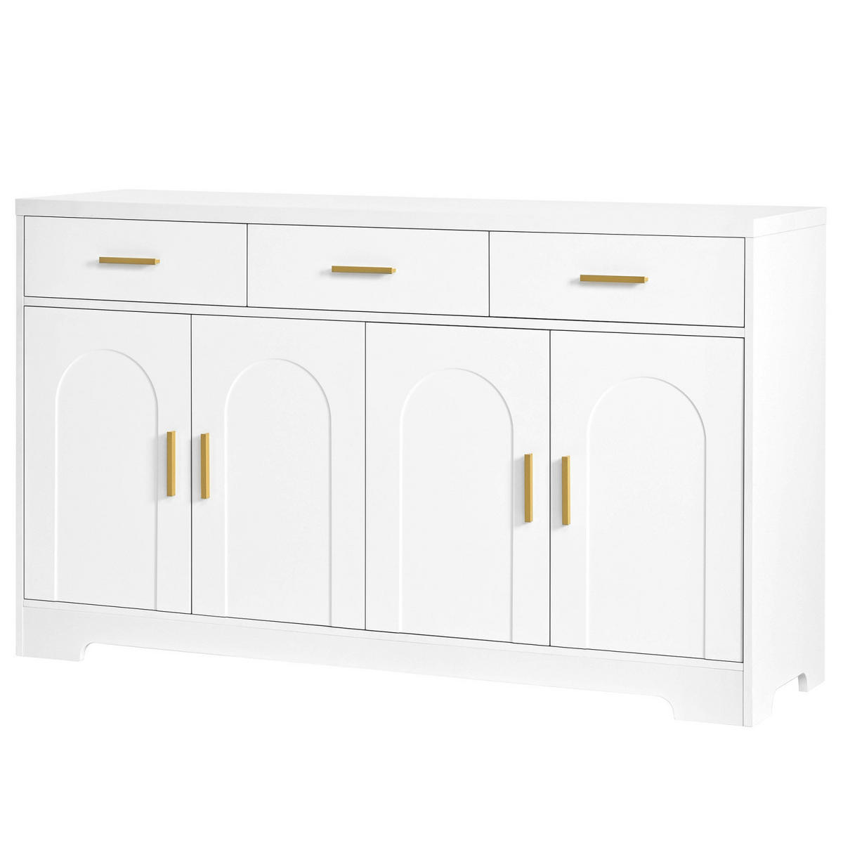 SIDEBOARD 140 x 40 x 83 cm, 4 Bogentüren, 3 Schubladen, verstellbare Böden, Goldgriffe, Weiß - Weiß, Holzwerkstoff (140/83/40cm)