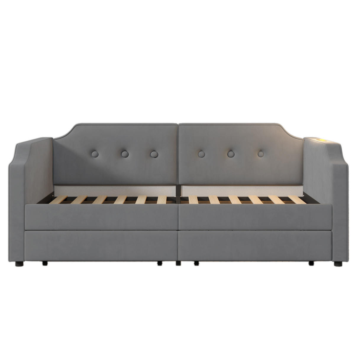 POLSTERBETT 90/200 cm Grau mit USB-Type-C und Leselicht, Tagesbett mit 2 Stauraumschubladen - Grau, Textil (90/200cm) - OKWISH