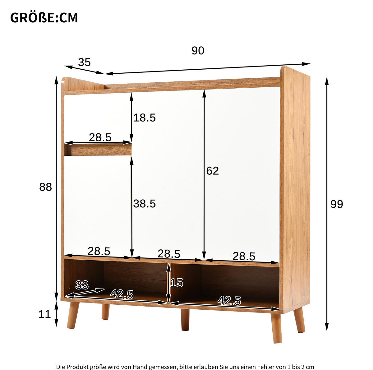 SCHUHSCHRANK 90/35/99 cm in Weiß/Natur mit verstellbaren Einlegeböden - Weiß, Holzwerkstoff (90/99/35cm) - Flora Grace