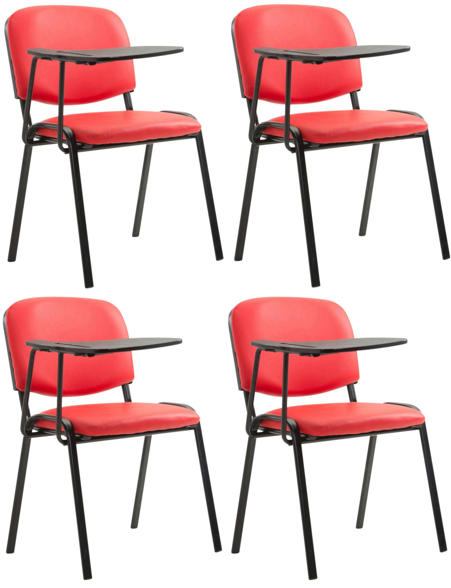 BESUCHERSTUHL 4er Set Lederlook Rot - Rot/Schwarz, Textil/Metall (53/81/71cm) - CLP