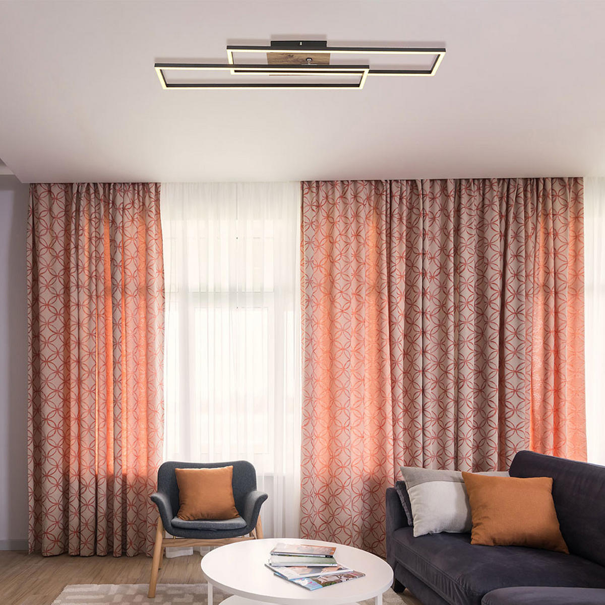 LED DECKENLEUCHTE DAKARI Holzoptik Schwarz - Schwarz, Metall (80/60/8cm) - Globo Lighting