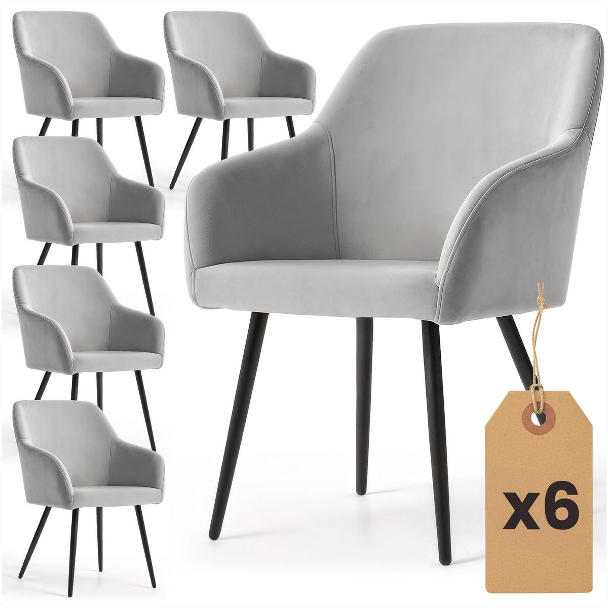 POLSTERSTUHL 6er Set, Metallbeine Grau, Schwarz 54,5/83/58 - Schwarz/Grau, Textil (55/83/58cm) - RAUMHIRSCH FURNITURE