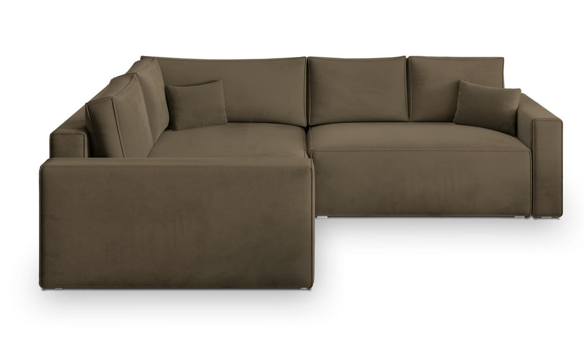 ECKSOFA ERONIS L-S Beige Velours-Stoff mit Schlaffunktion - Beige, Holz (265/194cm) - MASSENO