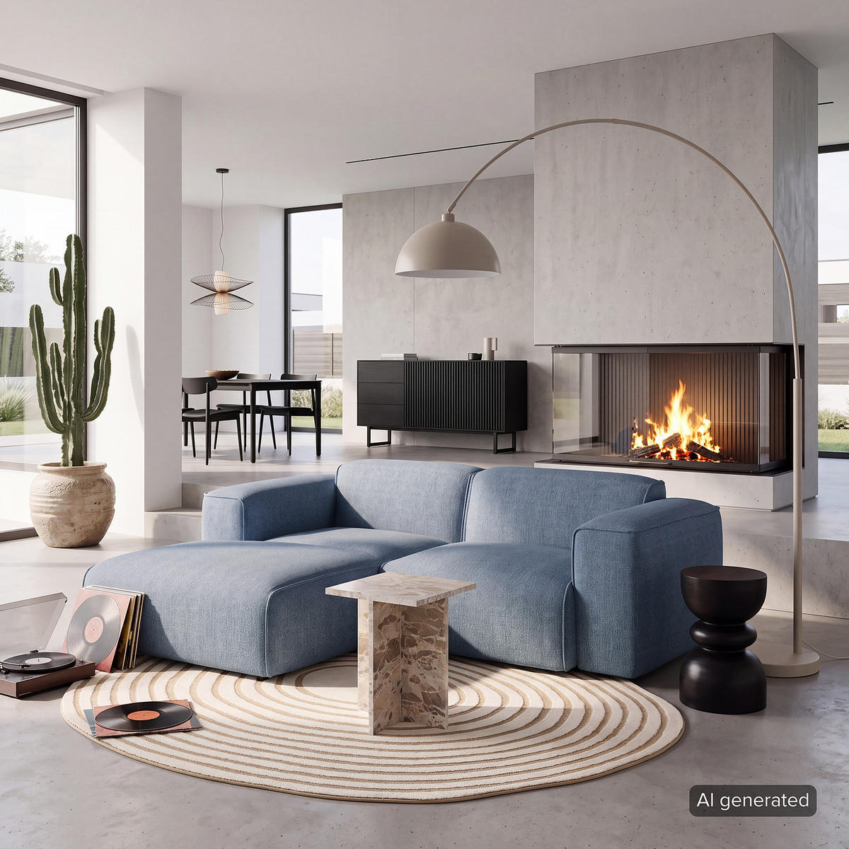 ECKSOFA mit XL-Longchair - Blaugrau/Schwarz, Kunststoff/Textil (260/171cm) - home24