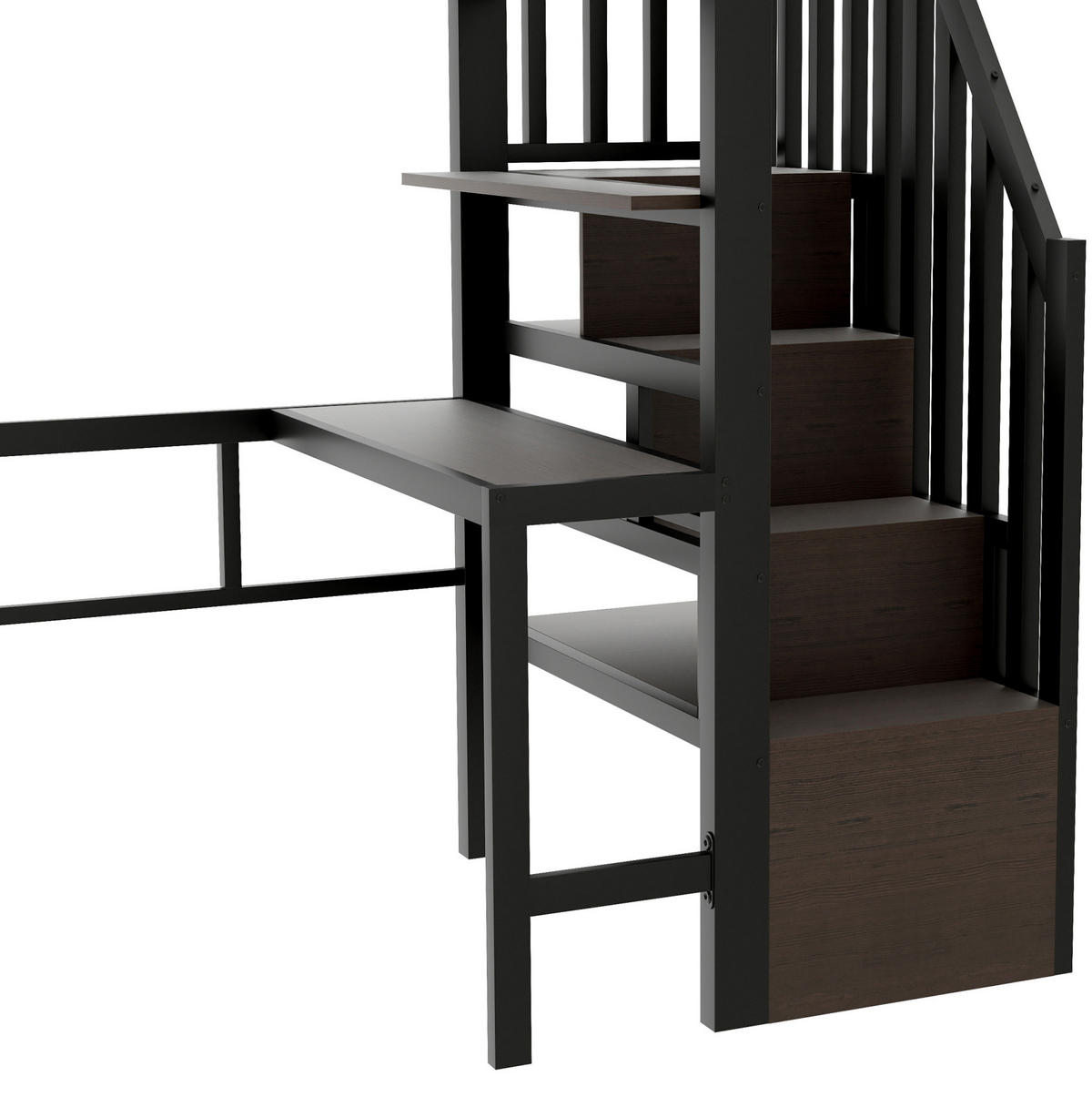 HOCHBETT 90/200 cm Schwarz mit Schreibtisch und LED-Lichtleiste ohne Matratze - Schwarz, Metall (90/200cm) - MIVRAY