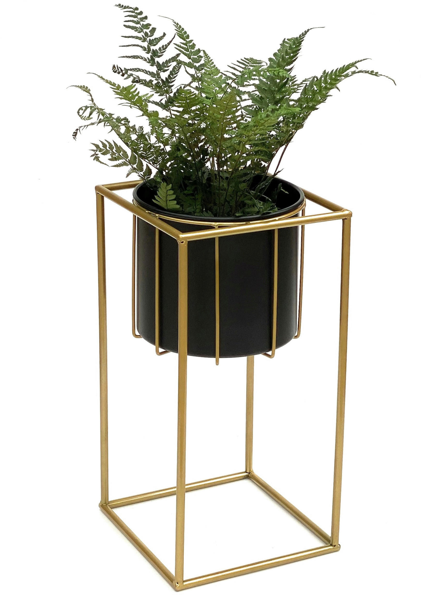 BLUMENSTÄNDER eckig Gold/Schwarz 24/24/45 cm - Gelb, Metall (24/45/24cm) - DanDiBo