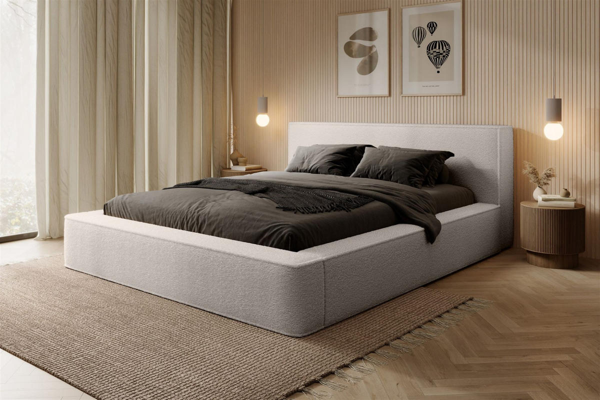 POLSTERBETT Omaha In Euphoria Komplett - Creme, Holzwerkstoff/Textil (160/200cm) - Fun Möbel