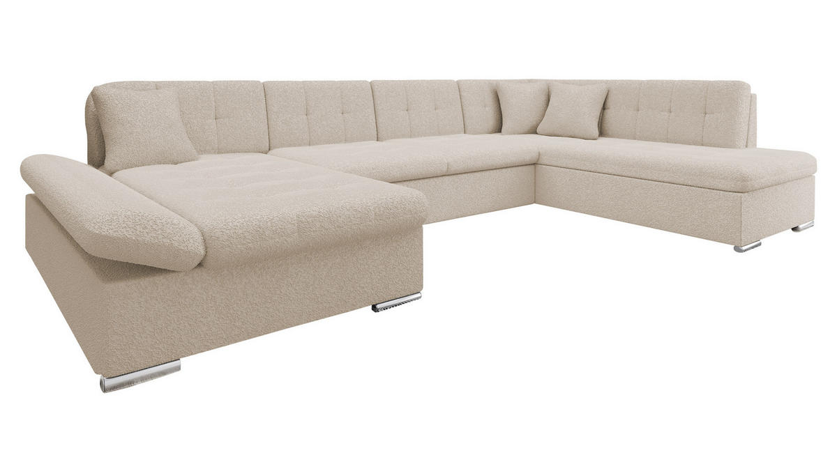 ECKSOFA Bergen Premium, Seite: Links - Kaschmir/Silberfarben, Holz/Textil (345/76/205cm) - MIRJAN24