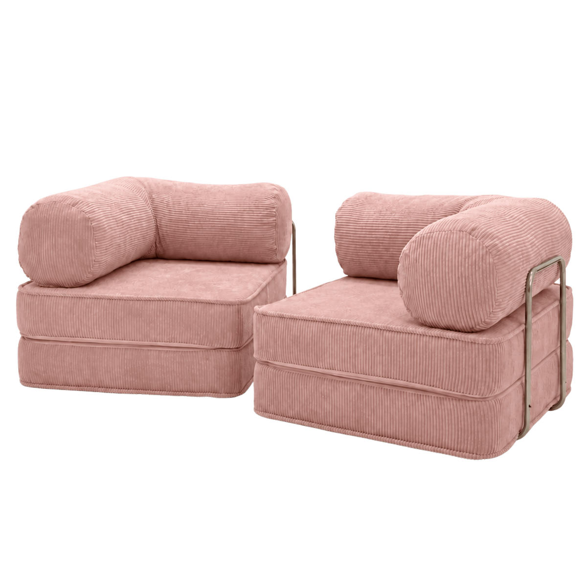 SOFA SURB Duo 100 Schlafsofa 2-Sitzer Rosa 200/100 cm - Chromfarben/Rosa, Textil/Metall (200/70/100cm) - SURB