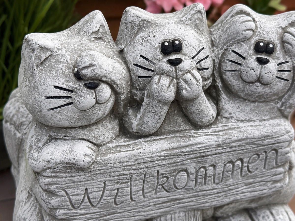 KATZEN Pflanzgefäß 3 Katzen Willkommen aus Steinguss frostfest - Grau, Stein (30/26/35cm) - stoneandstyle