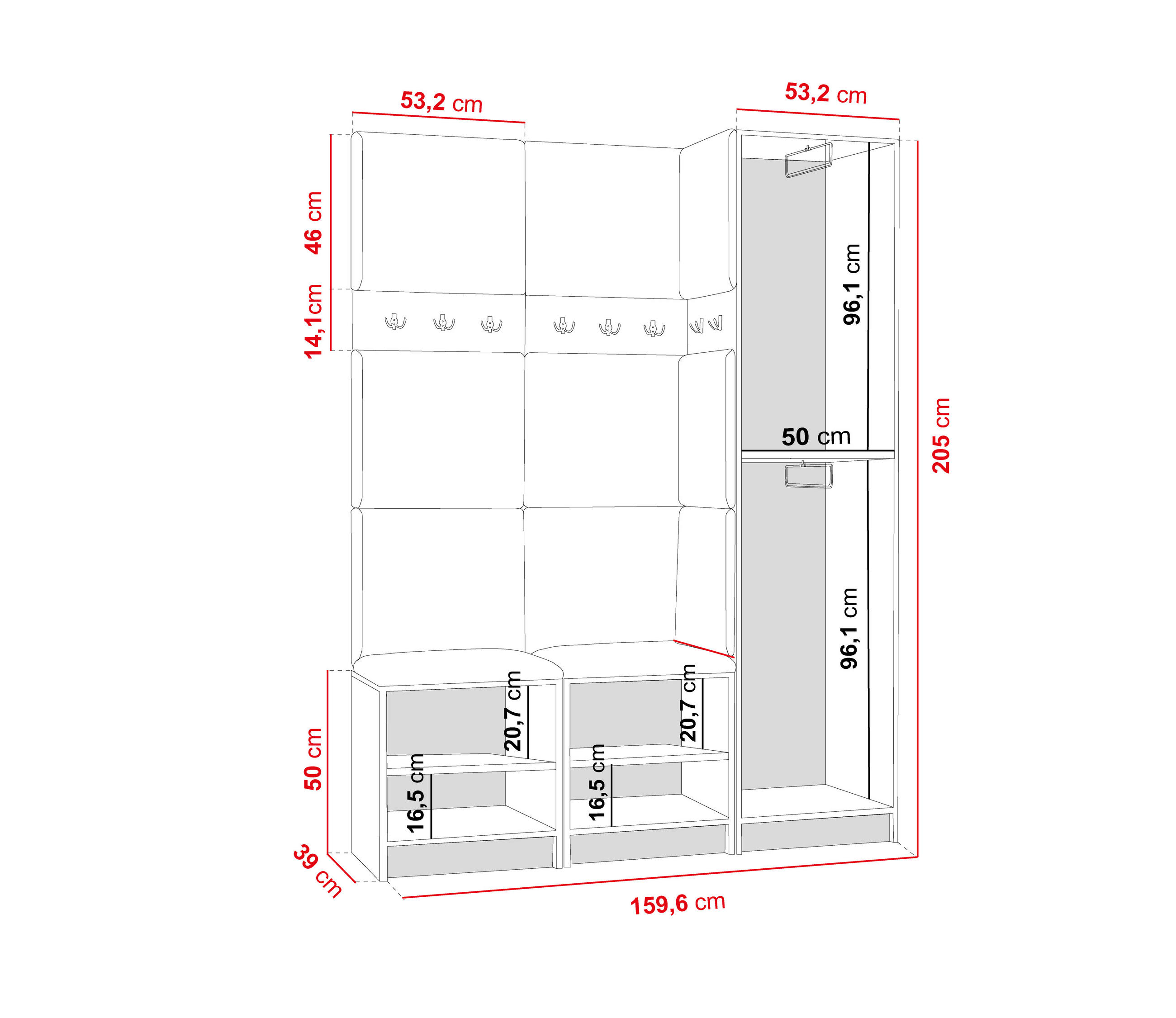 Thumbnail - Kier Furniture Garderobe, Weiß, Schwarz Hochglanz, Holzwerkstoff, 159.6x205x39 cm, Garderobe, Garderoben-Sets & Serien, ...