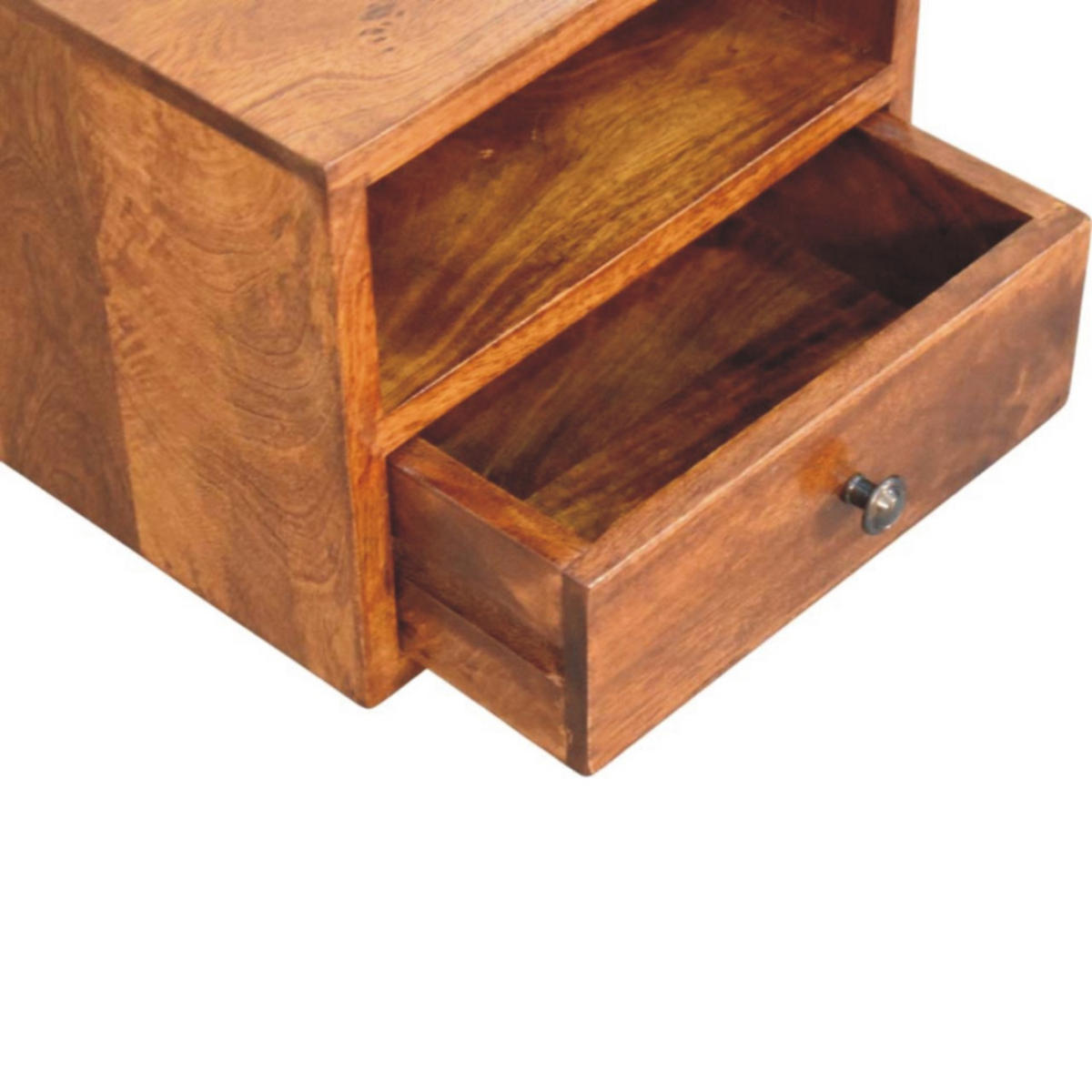 NACHTTISCH Massivholz Solis Chestnut Wand-Nachttisch, 1 Schublade, 1 offenes Fach, dunkelbraun - Messingfarben/Braun, Holz/Metall (30/24/25cm) - Artisan Furniture