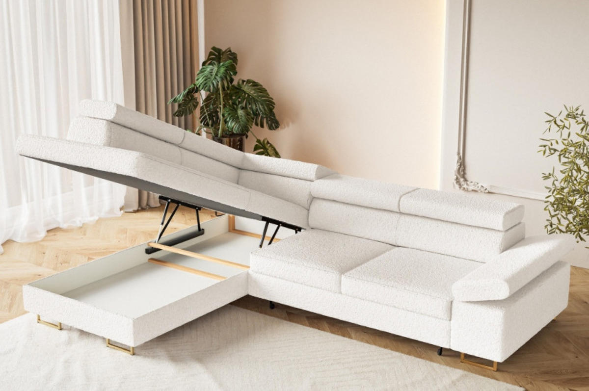 ECKSOFA Ecru ALEX Mit Verstellbaren Kopfstützen Links Stoff Boucle - Ecru, Textil (274/203cm) - Sepro Meble