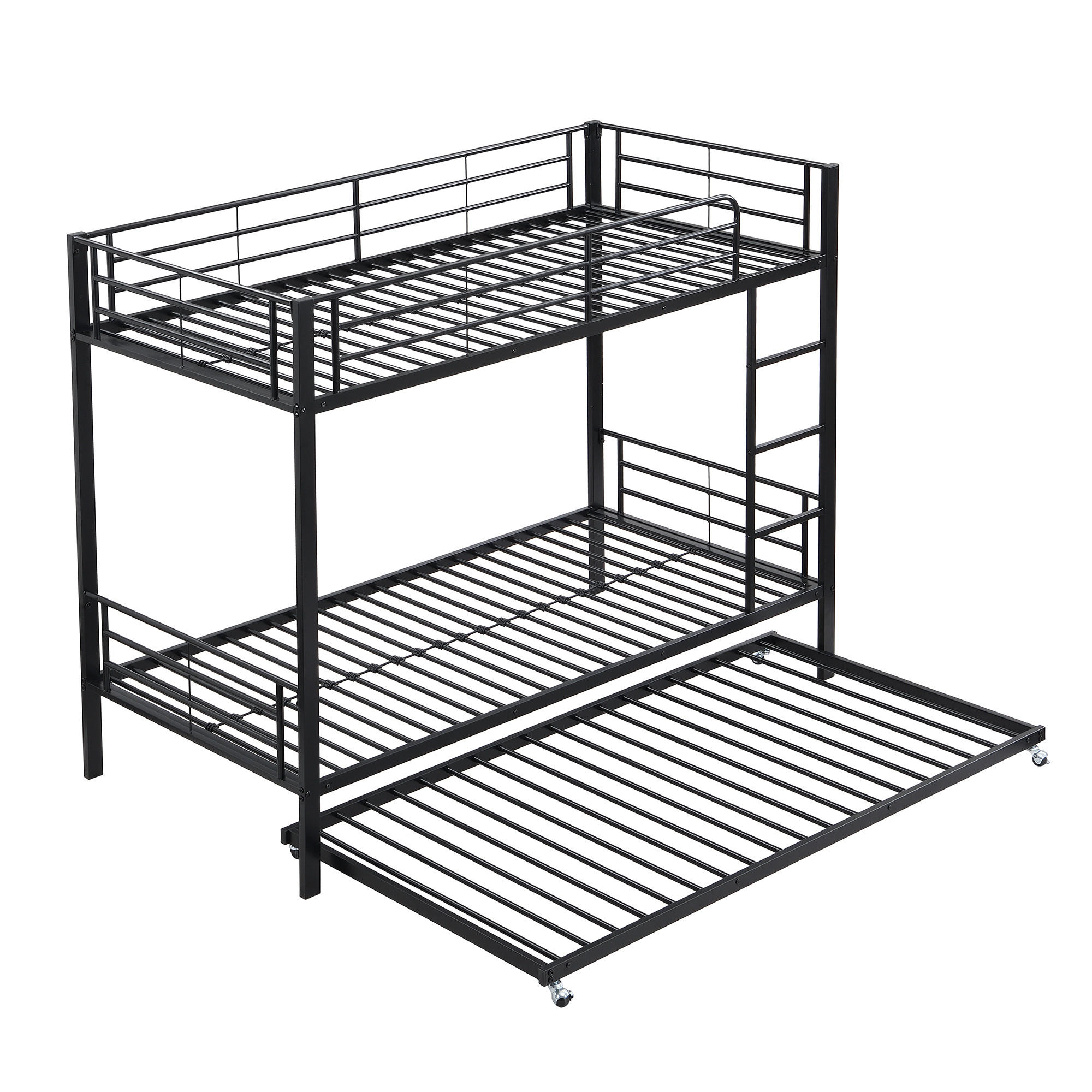 ETAGENBETT 90x200 cm, Hüttenstil mit Rutsche, Dach, Fenster & Gitterstäben, Kiefernholz, natur/weiß - Schwarz, Metall (90.5/200cm)