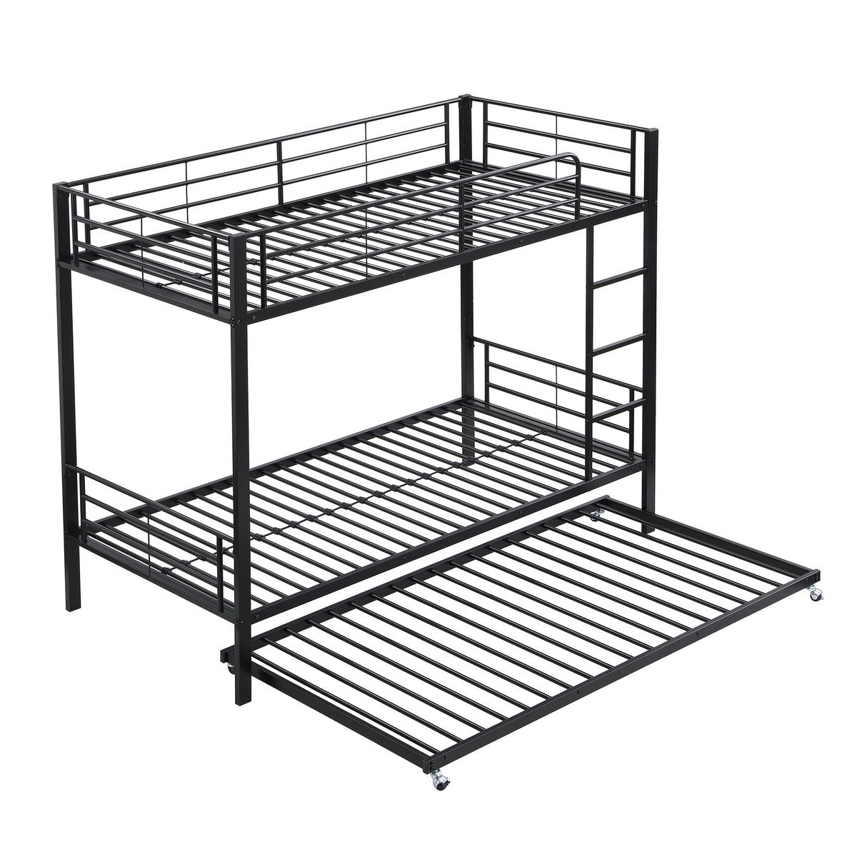 ETAGENBETT 90/200 cm und 90/190 cm schwarz aus Metall mit Ausziehbett - Schwarz, Metall (90/190cm) - OKWISH