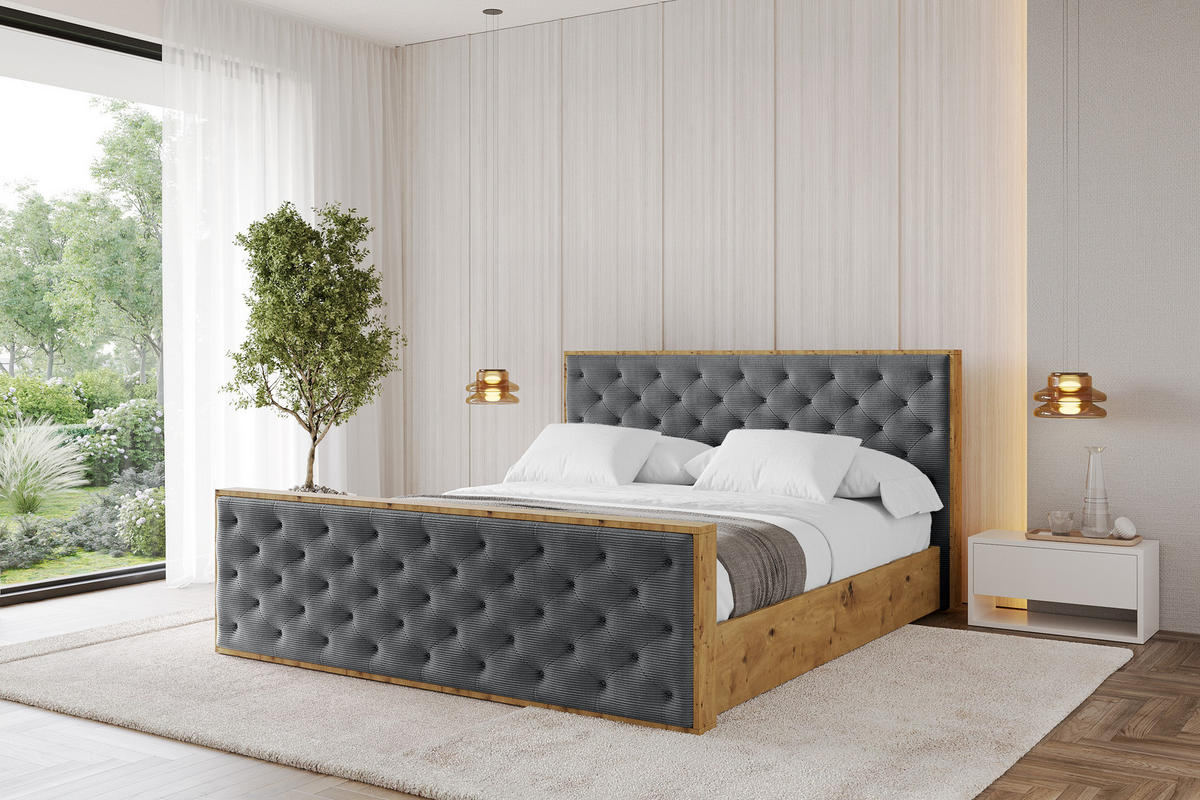 POLSTERBETT mit Bettkasten, Fußteil und Lattenrost, Boxbett ohne Matratze - ENZO3-Z 120x200 Dunkelgrau - Anthrazit, Holzwerkstoff/Textil (120/200cm) - ALTDECOR
