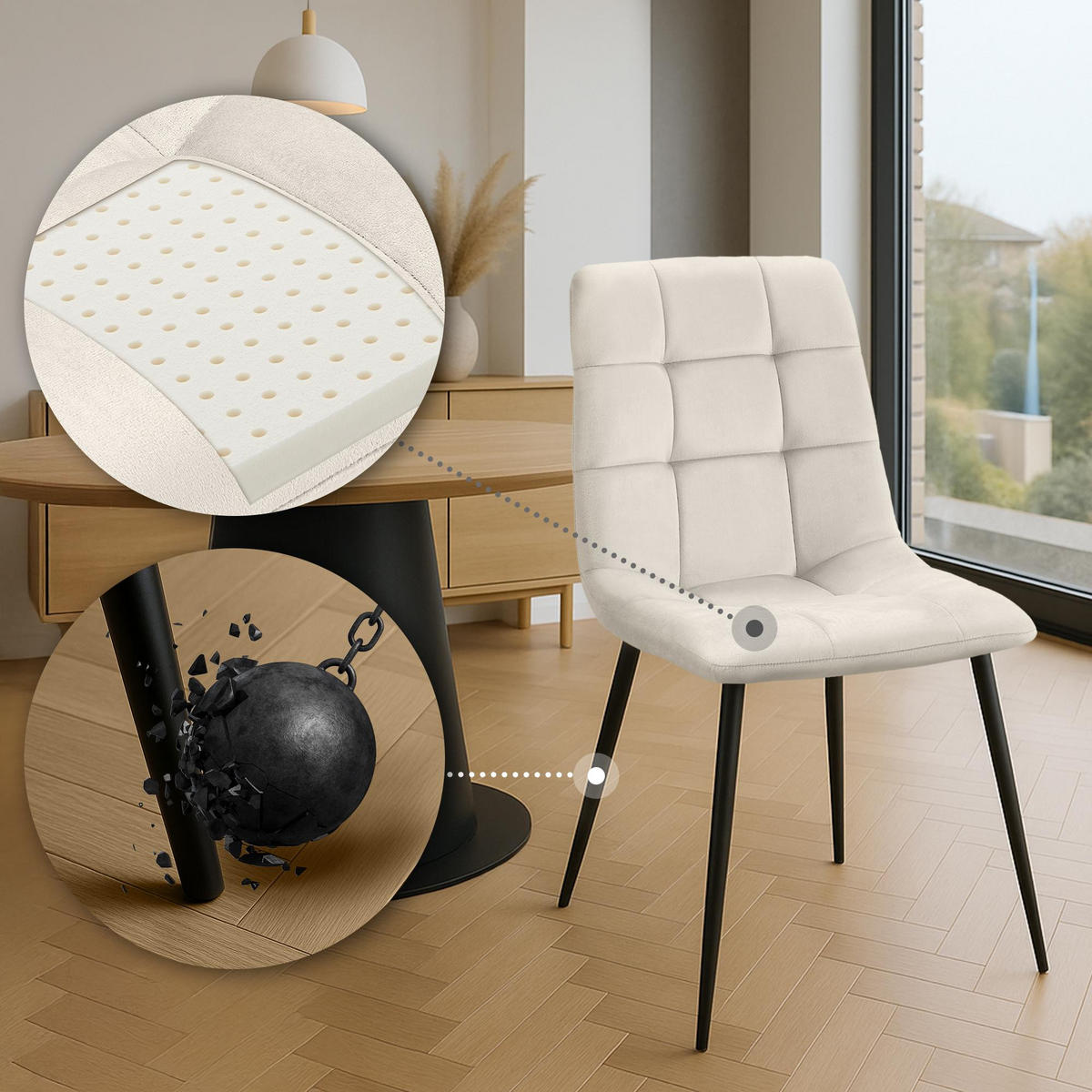STUHL Samt Cremeweiß - Creme/Schwarz, Textil/Metall (45/84/55cm) - CLP