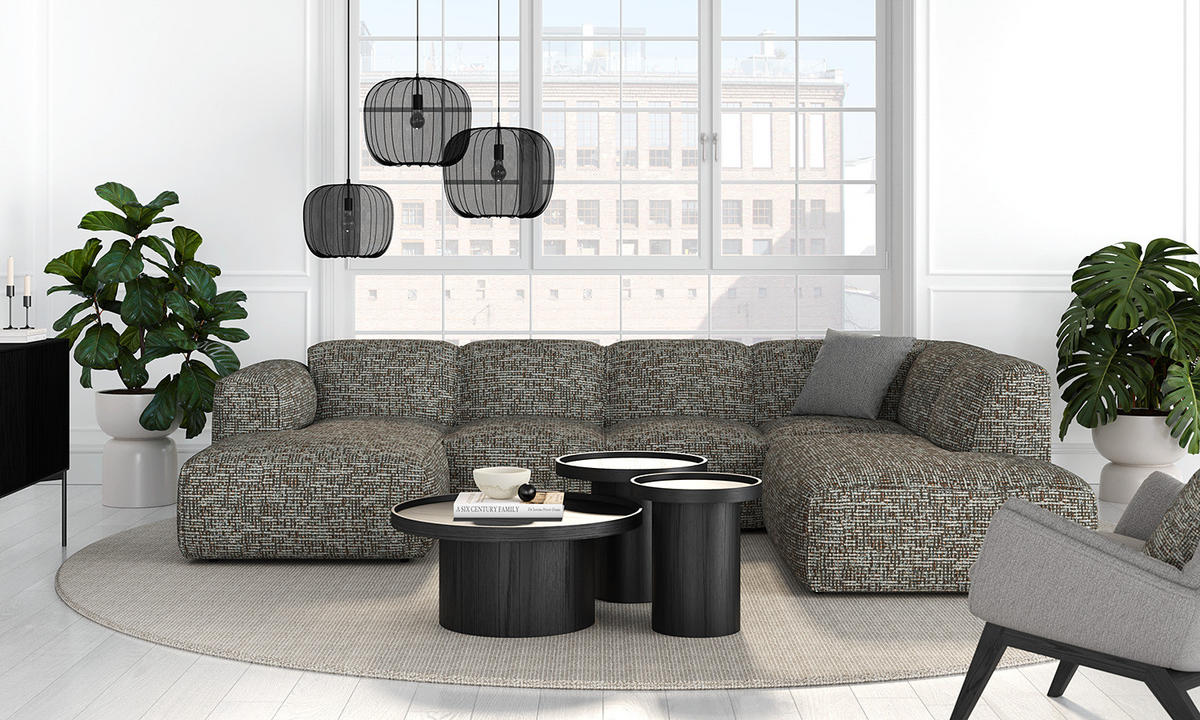 WOHNLANDSCHAFT mit Longchair - Schwarz/Grau, Kunststoff/Textil (325/71/235cm) - home24