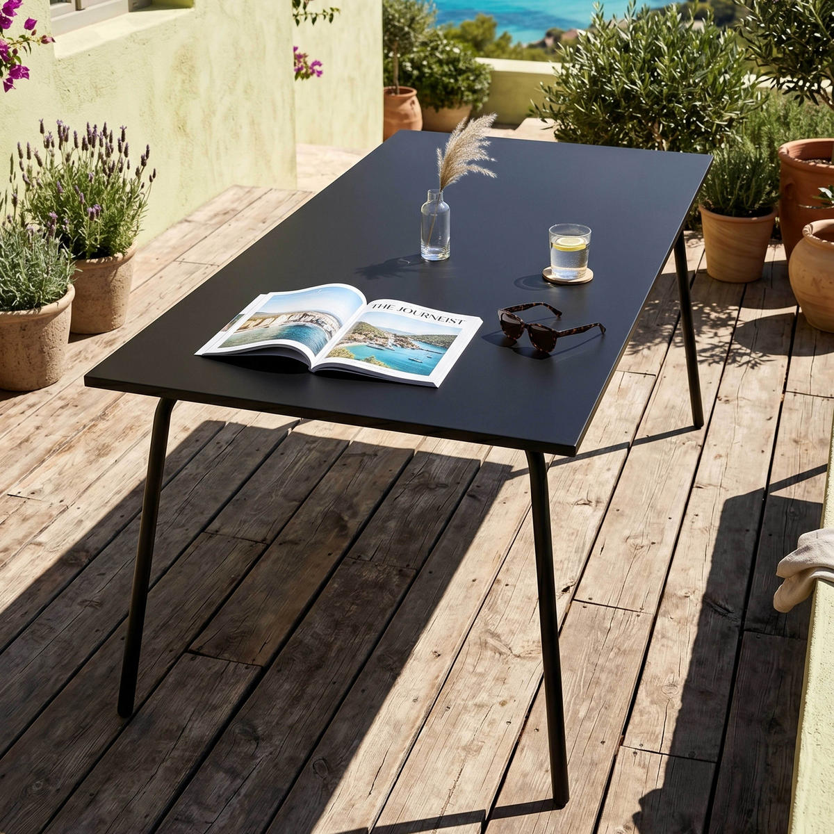 GARTENTISCH 8-Sitzer, Schwarz - Schwarz, Metall (180/90/72cm) - Oviala
