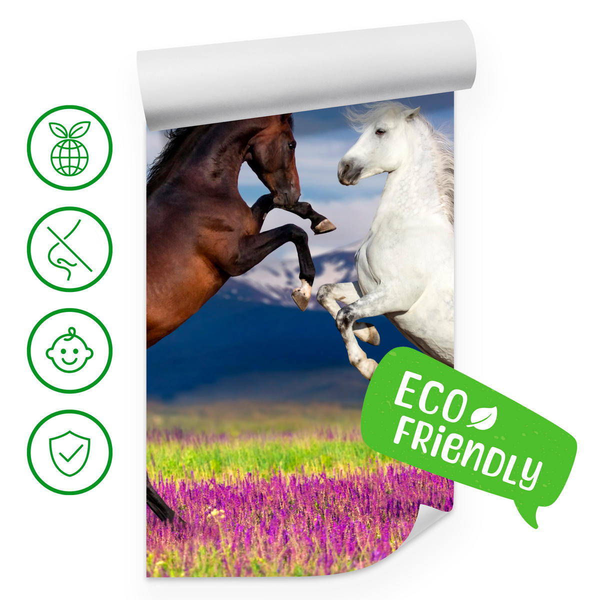 FOTOTAPETA Pre Jedáleň Kone Levanduľové Pole Hory Provensálsko 350 x 256 cm - hnedá/čierna, papier (350/256cm) - Muralo