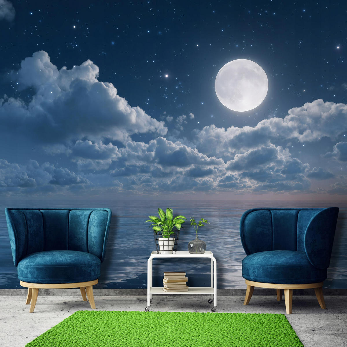 FOTOTAPETE Meer Mond Blau 200x140 cm - Multicolor, Papier (200/140cm) - Wallarena